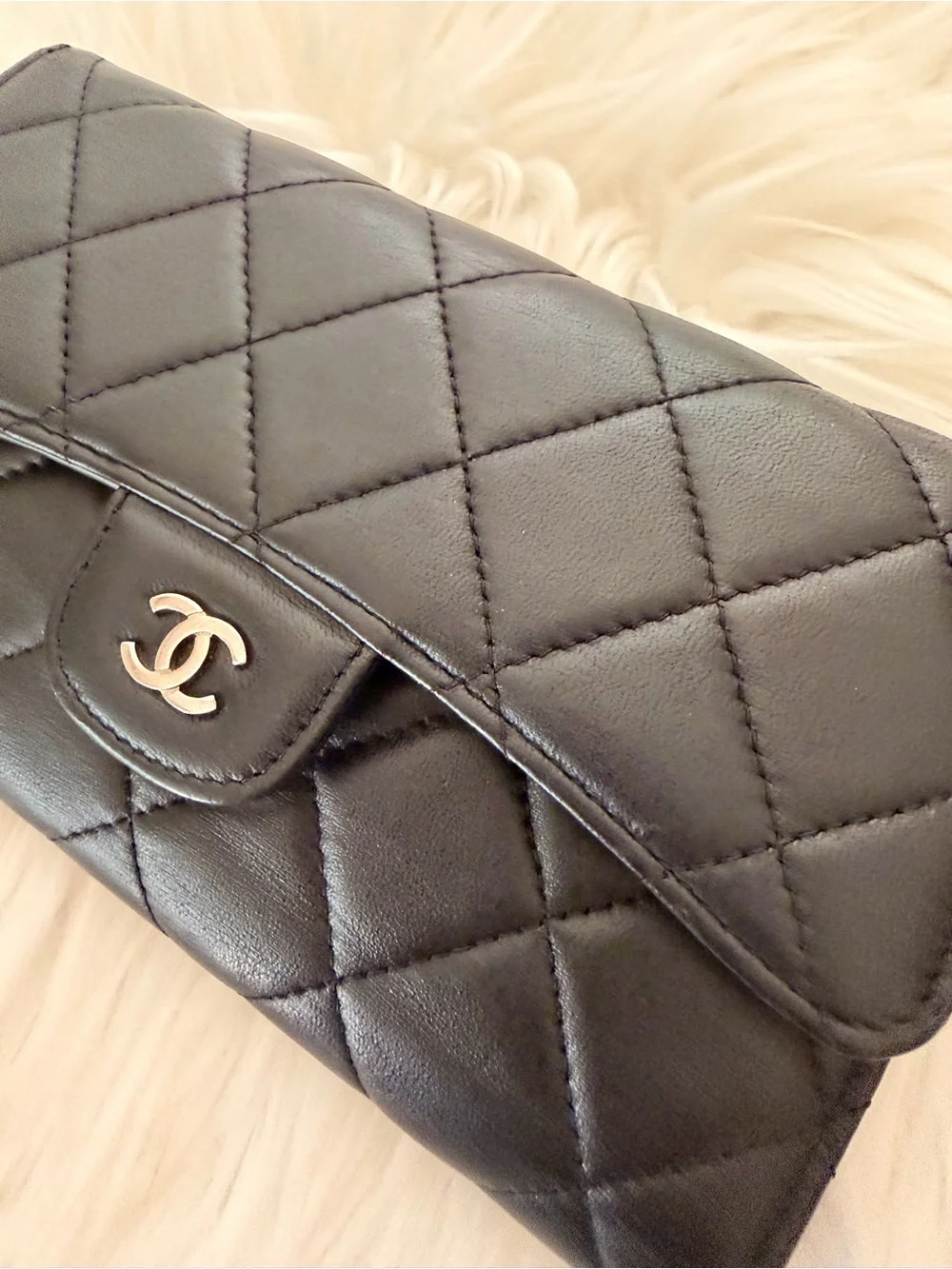 Authentic CHANEL Black Quilted Leather Lambskin Wallet - Excellent Condition